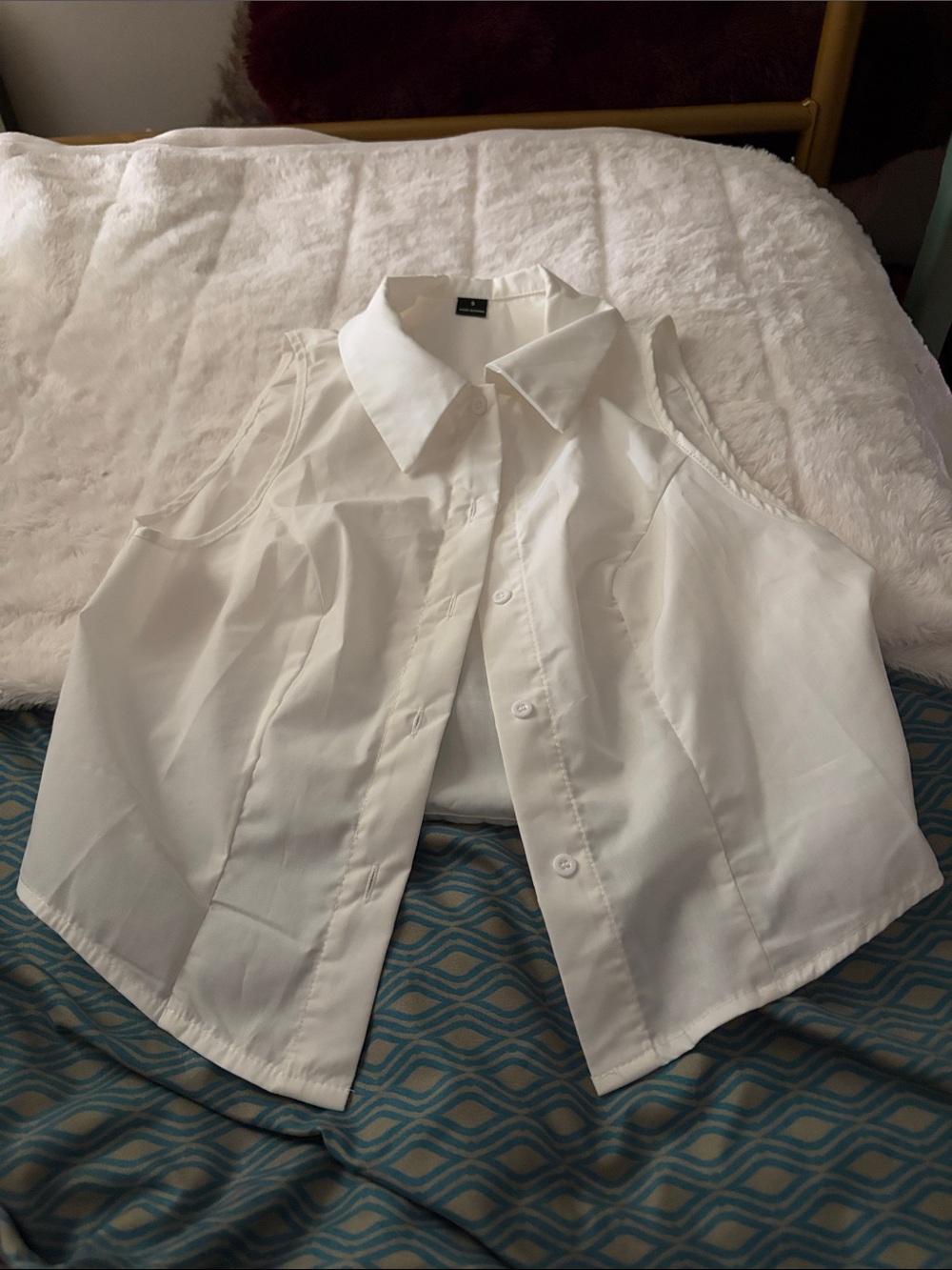 SHEIN White Button-Front Cropped Collared Tank